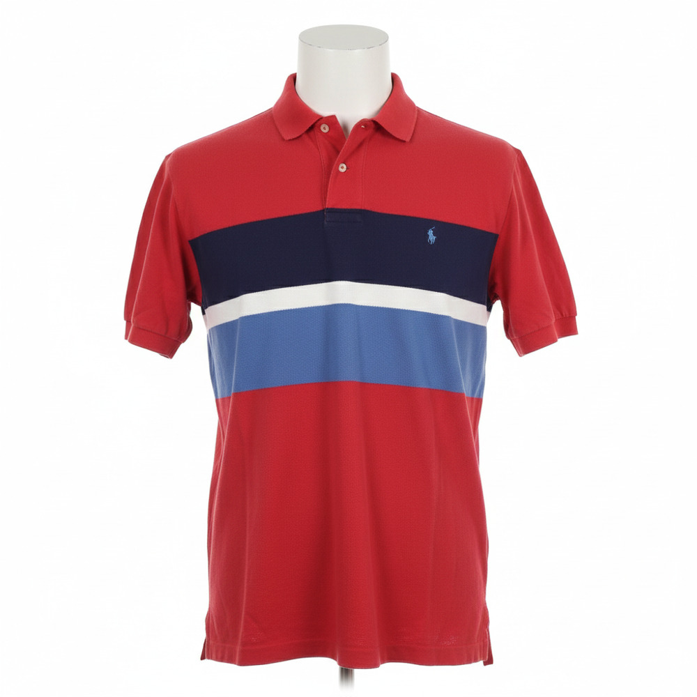 Vintage Polo Ralph Lauren Mesh Knit Polo Shirt Short Sleeve Red Blue White Large